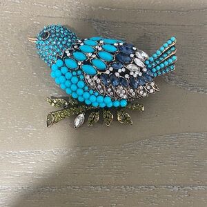 Blue and Silver Bird Brooch